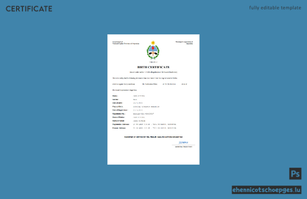 Argentinische Geburtsurkunde – Beispielvorschau (Word und PDF)